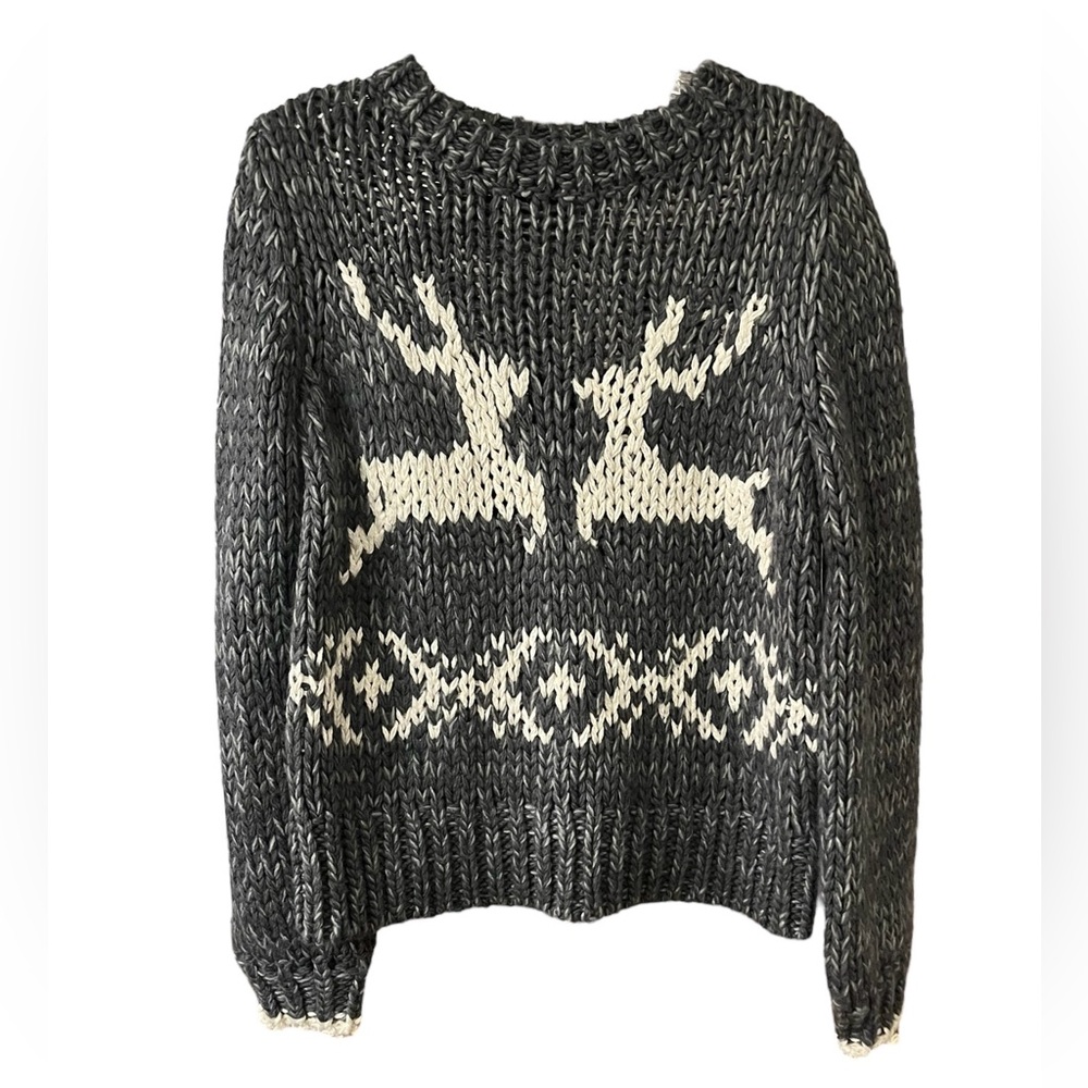 NWT Free People Reindeer Holiday Sweater Grey Combo Size M. - Picture 2 of 10